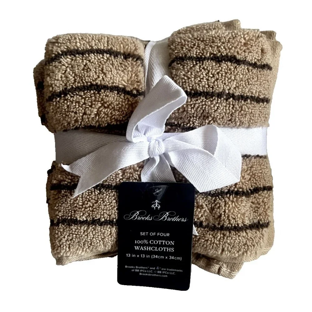 Brooks Brothers Washcloths Facecloths Cafe Au Lait Brown Stripe 13x13